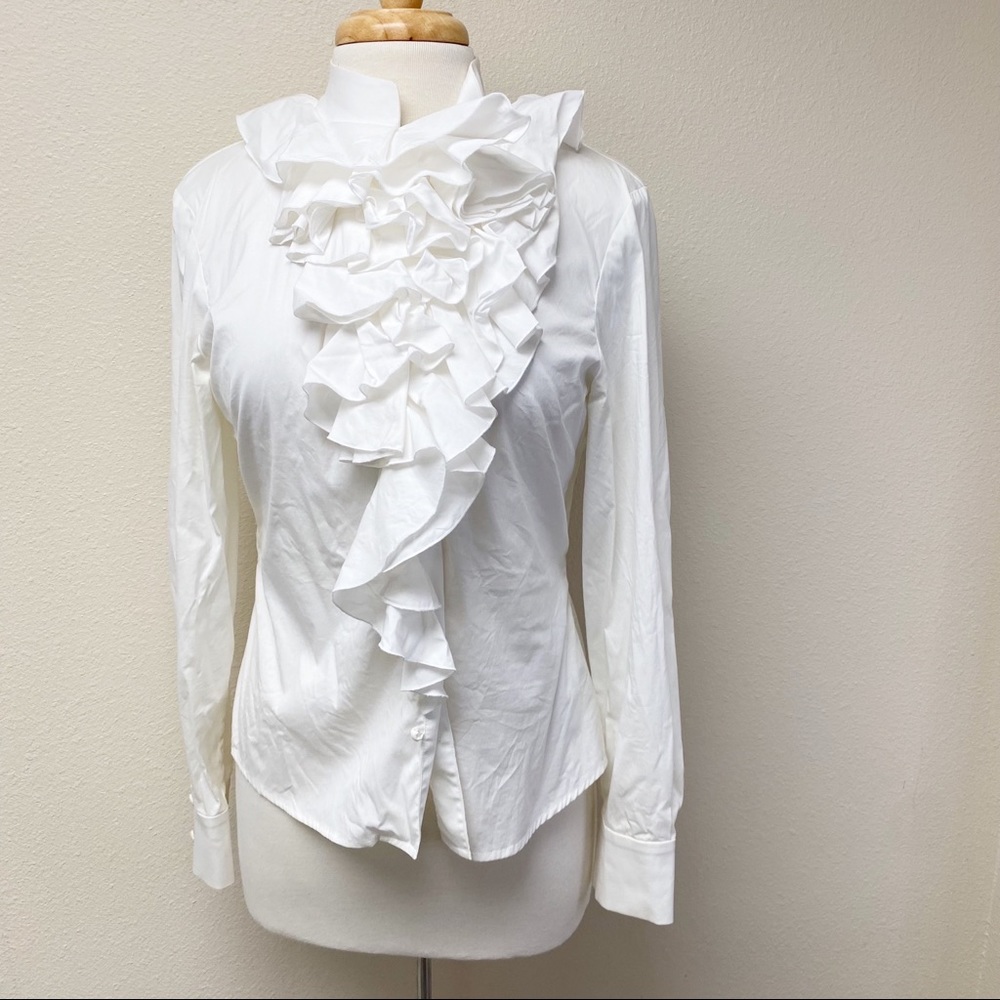 St. John Ruffle Button-down Blouse in White 6